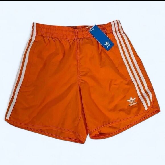 1247 Adidas Originals Sprinter 3 Stripe Trefoil Men’s Orange Shorts - Picture 1 of 4